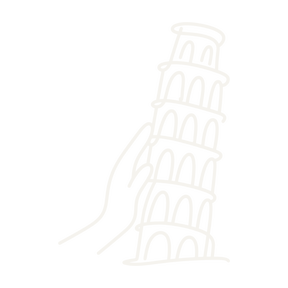 Continuous-line editorial illustration representing Pisa, Italy.